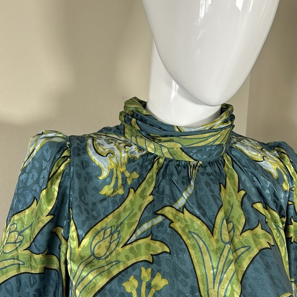 TUCKERNUCK Deco Floral Satin Faven Dress Green Deco Floral Midi Satin Sz S NEW - Picture 6 of 13
